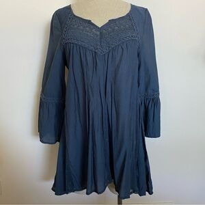 Blue Boho Tunic Top With Lace Trim